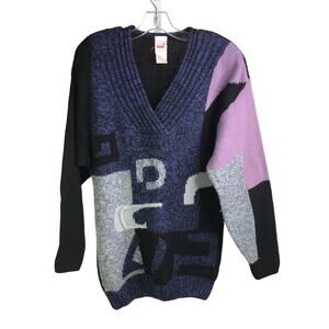 Mondi Vintage Sweater Womens Size Medium Multi Color Shoulder Pads 80's‎ Retro